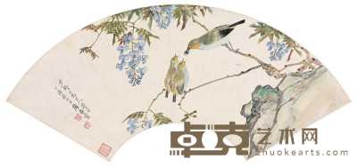 居廉 丁酉（1897）年作 紫藤小鸟 镜心 19×55cm